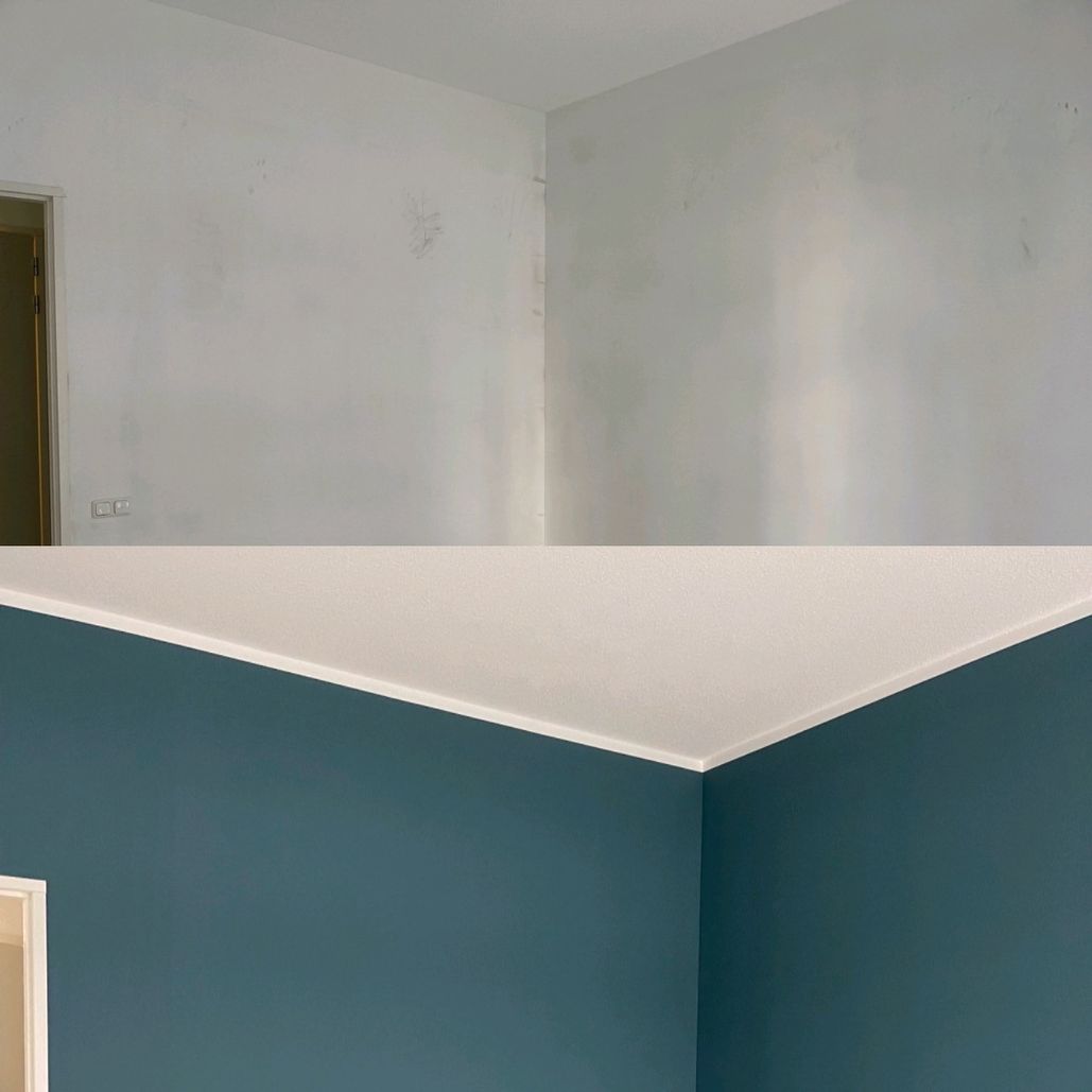 Farrow and Ball - Slow Bleu no. 87 – boven vóór, onder na